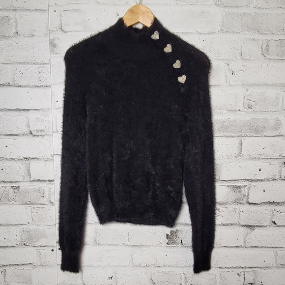 Zara Sweaters - Zara Black Fuzzy Sweater With Heart Buttons Down the Neck on the Shoulder